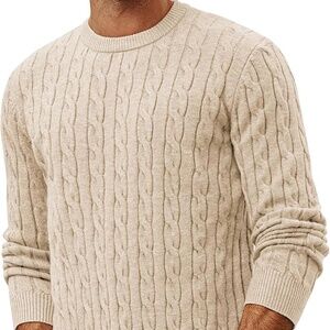 PJ PAUL JONES Mens Cable Knit Crewneck Sweater - Tan - Medium